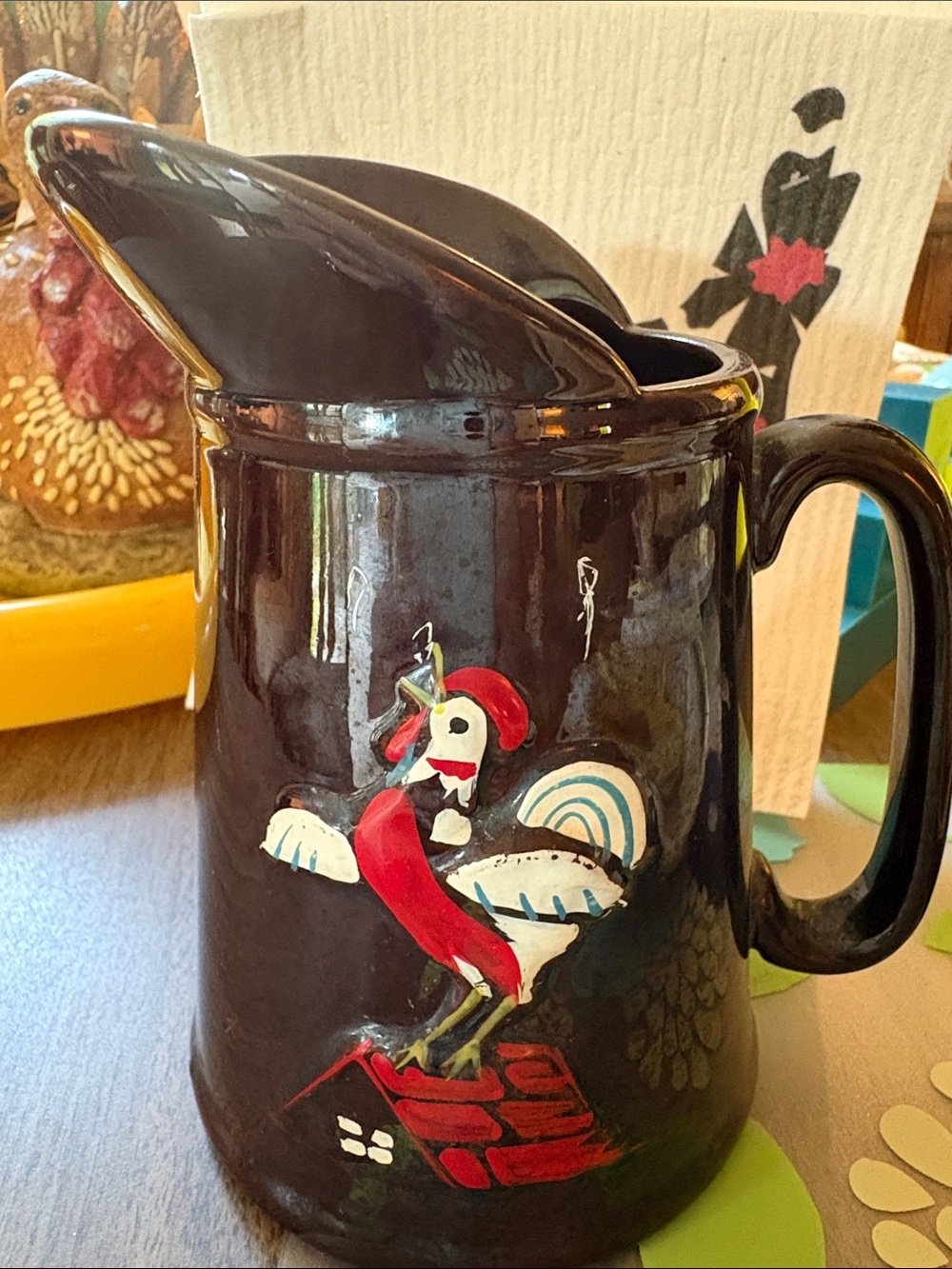 50’s Lusterware jug Rooster Crowing Syrup Farmhouse kitschy primitive folk art. - Picture 5 of 5